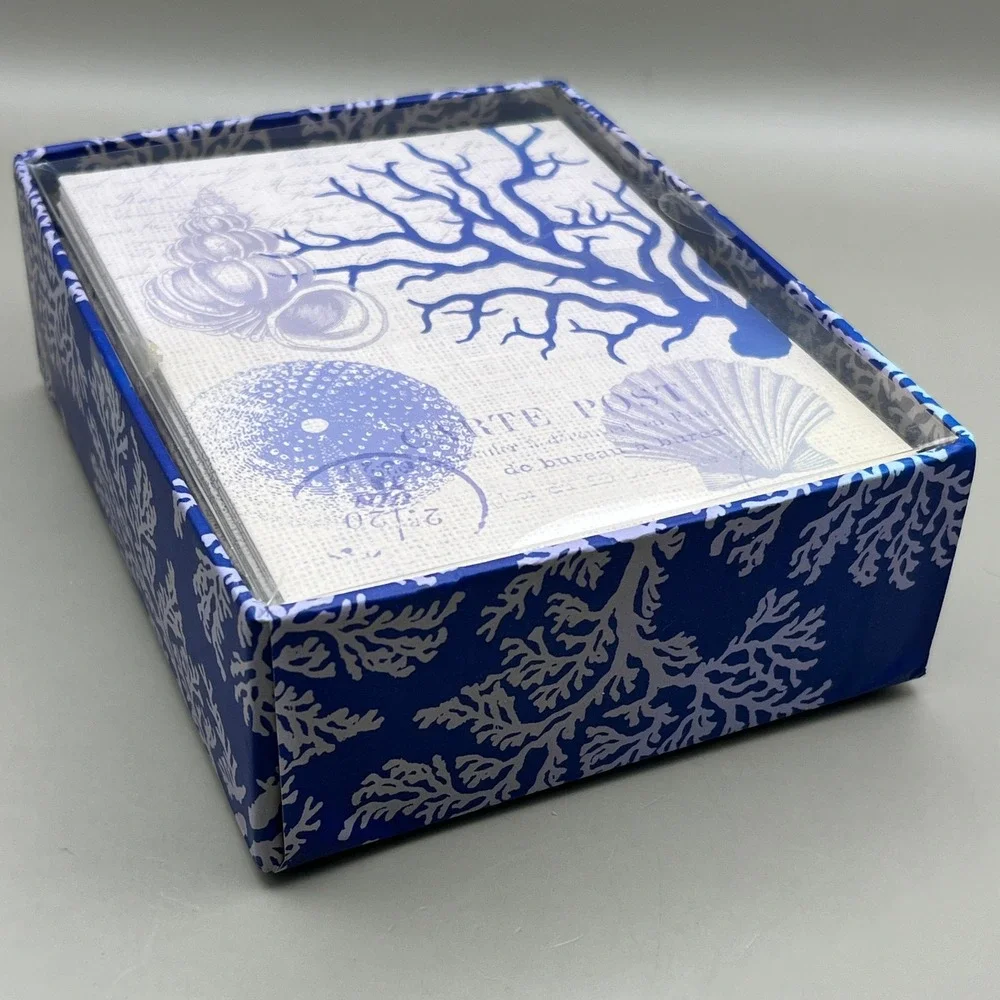 Abbington Park Paula Scaletta Coastal Note Card Set 12 Blue Coral Sea Shells NIB